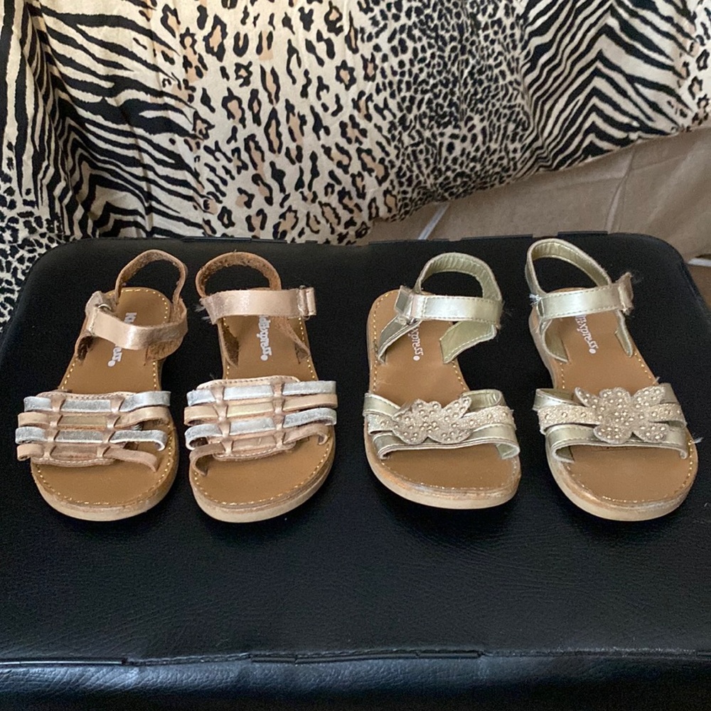 2 pair Gold, and one pair silver, gold and rose gold sandals